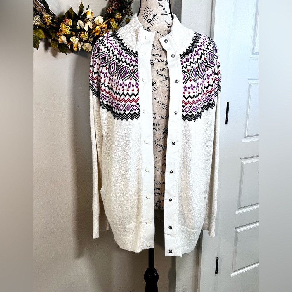 TALBOTS Thermolite® Modern Fair Isle Snap Front Sweater Jacket NWT Sz XL - Picture 12 of 12